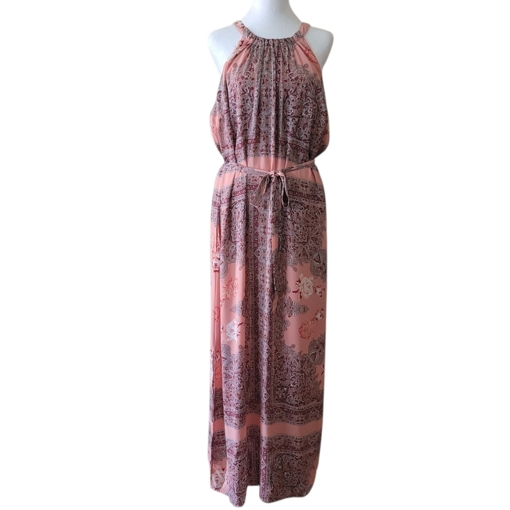 New York & Co. Pink Floral & Paisley Halter Maxi Dress, XL, Boho Summer Feminine